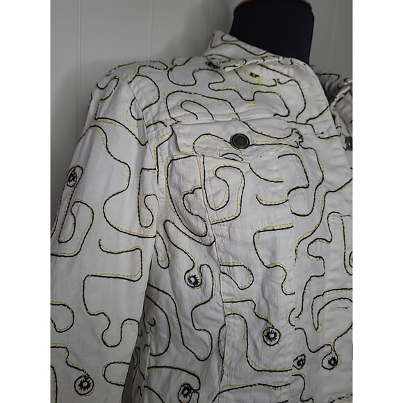 Vintage Ruby Rd Denim Artsy Jacket Womens Size 6 White Black Retro Artsy - Picture 2 of 10